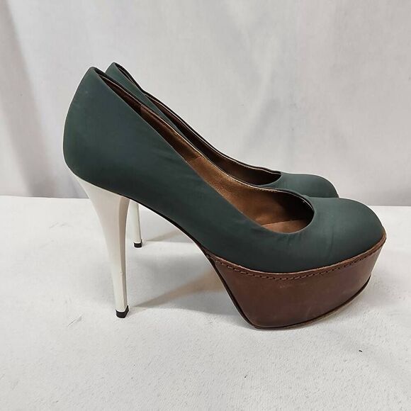 Marni Women's EU 35.5 US 5 Green Satin Wooden Platform High Heels - Picture 1 of 9
